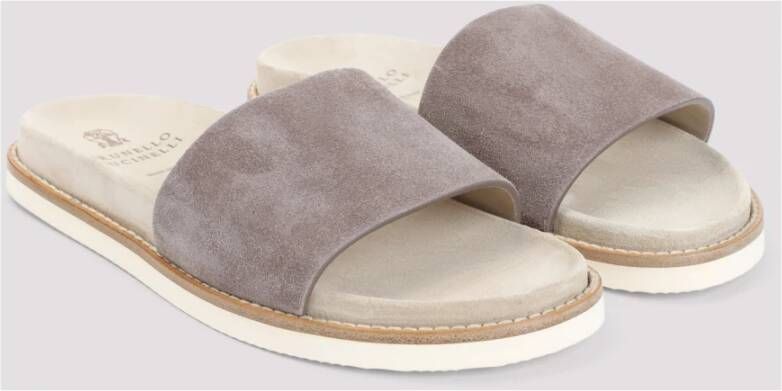 BRUNELLO CUCINELLI Kameel Leren Sandalen Gray Heren