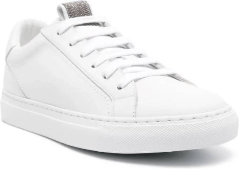 BRUNELLO CUCINELLI Ketting-geaccentueerde Witte Leren Sneakers White Dames