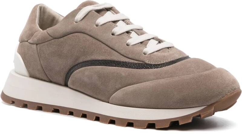 BRUNELLO CUCINELLI Leren Chain Sneakers Made in Italy Beige Dames