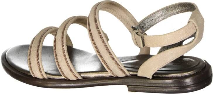 BRUNELLO CUCINELLI Leren sandalen met kraalversiering Beige Dames