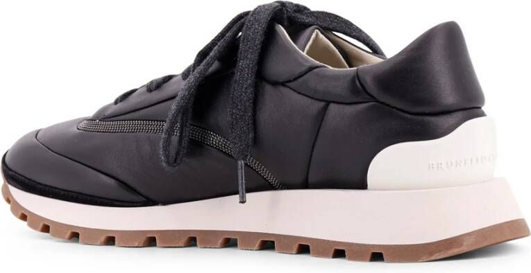 BRUNELLO CUCINELLI Leren Sneakers met Precious Stripe Detail Black Dames