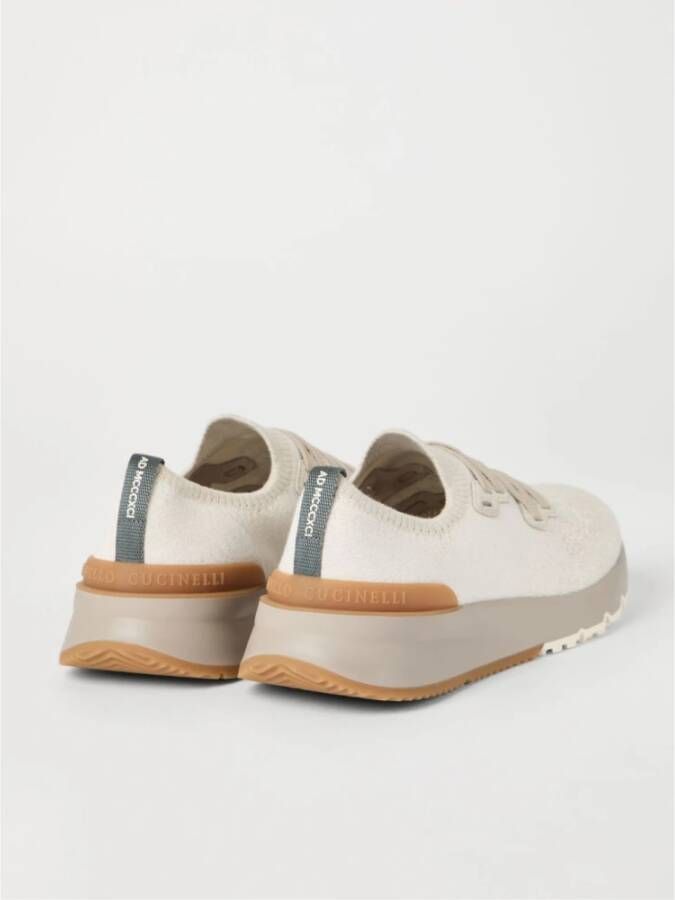 BRUNELLO CUCINELLI Lichtbeige Stretch Gebreide Lage Sneakers Beige Heren