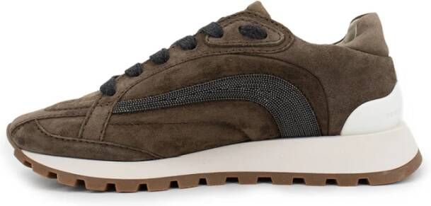 BRUNELLO CUCINELLI Lichtgewicht wol canvas suède runners Brown Dames