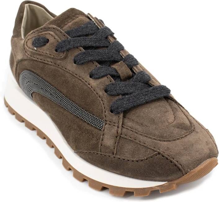 BRUNELLO CUCINELLI Lichtgewicht wol canvas suède runners Brown Dames