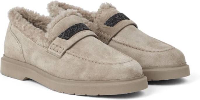 BRUNELLO CUCINELLI Lichtgrijze Shearling Penny Loafers Gray Dames