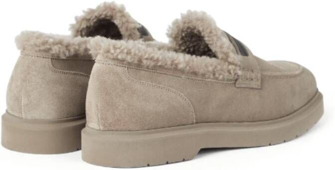 BRUNELLO CUCINELLI Lichtgrijze Shearling Penny Loafers Gray Dames