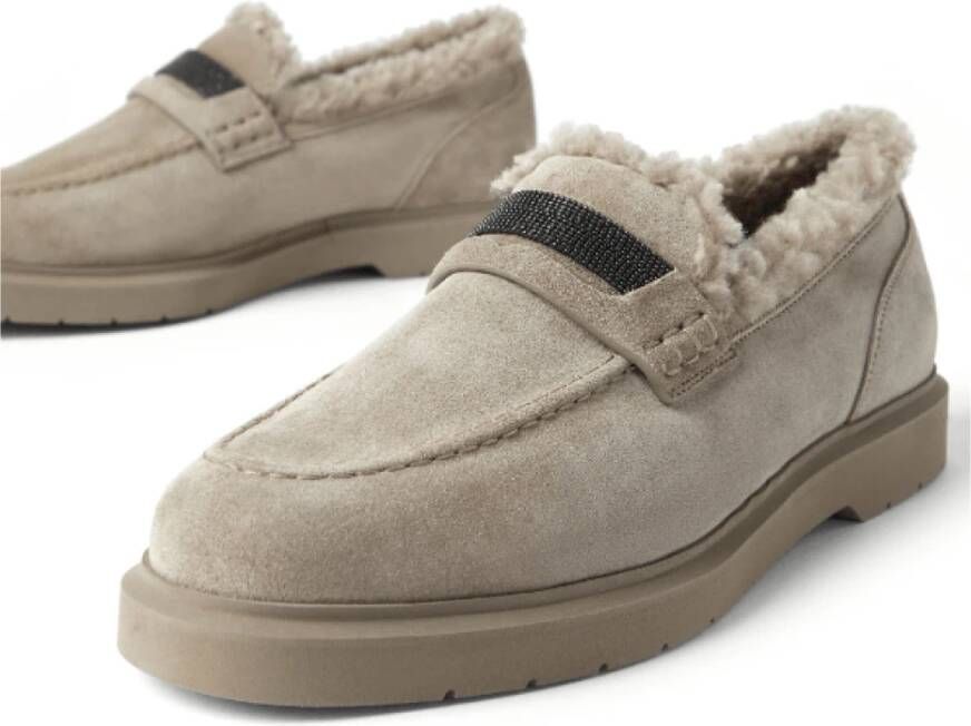 BRUNELLO CUCINELLI Lichtgrijze Shearling Penny Loafers Gray Dames