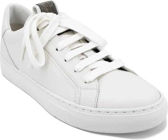 BRUNELLO CUCINELLI Mat Leren Sneakers met Iconische Decoratie White Dames