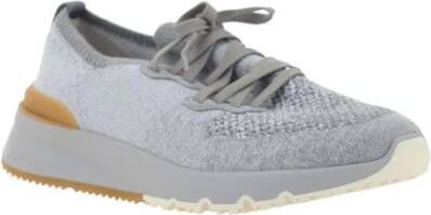 BRUNELLO CUCINELLI Mesh Lace-Up Sneakers met Contrasterende Hiel Gray Heren