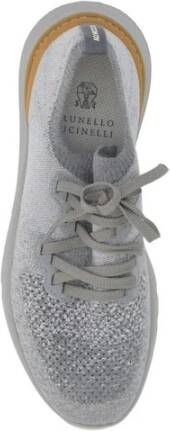 BRUNELLO CUCINELLI Mesh Lace-Up Sneakers met Contrasterende Hiel Gray Heren