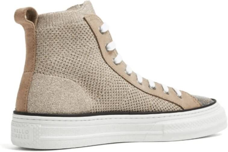 BRUNELLO CUCINELLI Metallic-Gebreide Sneakers met Monili Versiering Beige Dames