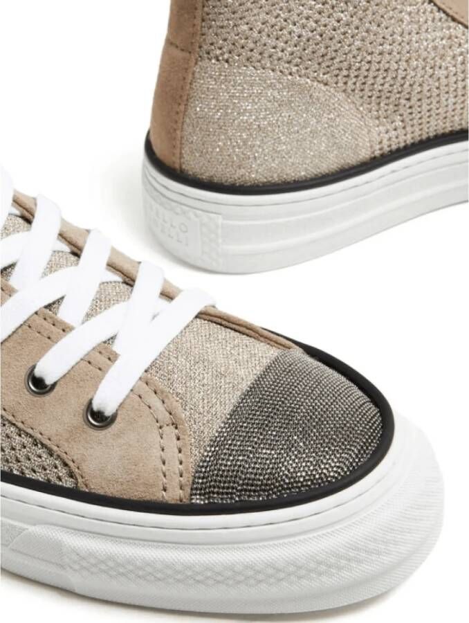 BRUNELLO CUCINELLI Metallic-Gebreide Sneakers met Monili Versiering Beige Dames