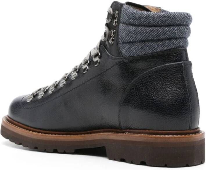 BRUNELLO CUCINELLI Navy Blauw Korrelig Leren Veterschoenen Black Heren