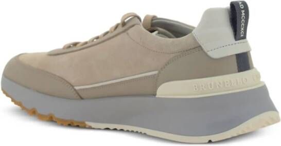 BRUNELLO CUCINELLI Panel Sneakers in Grijs en Kameel Green Heren