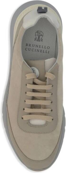 BRUNELLO CUCINELLI Panel Sneakers in Grijs en Kameel Green Heren