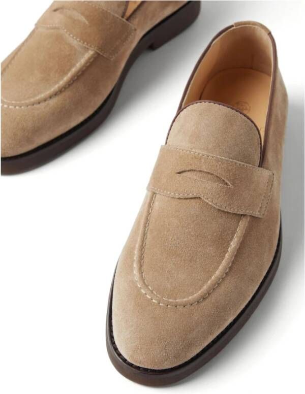 BRUNELLO CUCINELLI Platte Suède Penny Loafer Schoenen Beige Heren