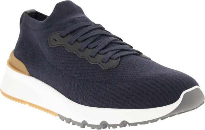 BRUNELLO CUCINELLI Runners van katoenen breisel en halfglanzend kalfsleer Blue Heren