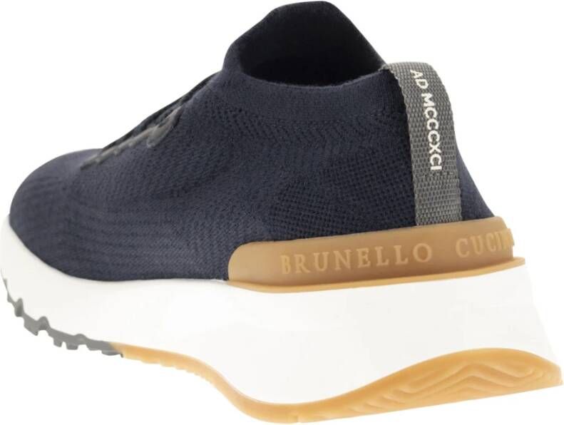 BRUNELLO CUCINELLI Runners van katoenen breisel en halfglanzend kalfsleer Blue Heren