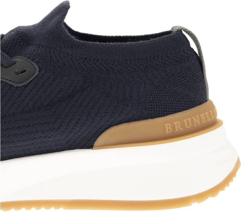 BRUNELLO CUCINELLI Runners van katoenen breisel en halfglanzend kalfsleer Blue Heren