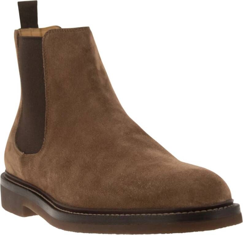 BRUNELLO CUCINELLI Suede Chelsea Boot met Ambacht en Fijne Materialen Brown Heren