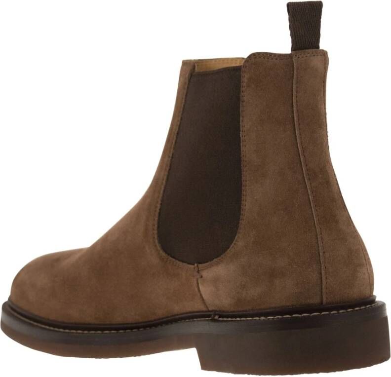 BRUNELLO CUCINELLI Suede Chelsea Boot met Ambacht en Fijne Materialen Brown Heren