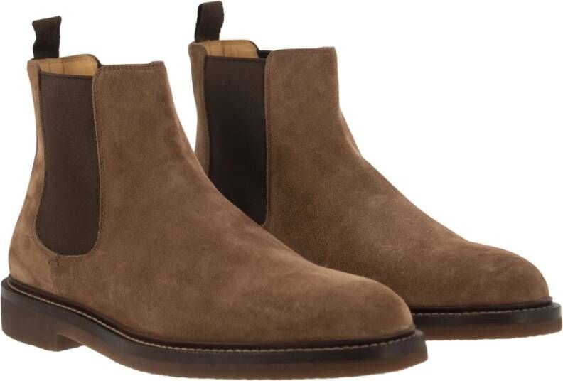 BRUNELLO CUCINELLI Suede Chelsea Boot met Ambacht en Fijne Materialen Brown Heren