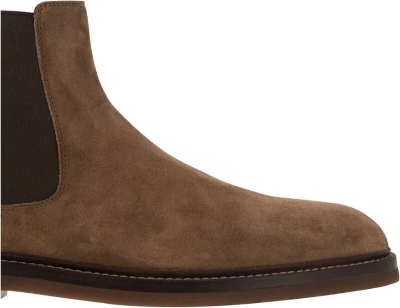 BRUNELLO CUCINELLI Suede Chelsea Boot met Ambacht en Fijne Materialen Brown Heren