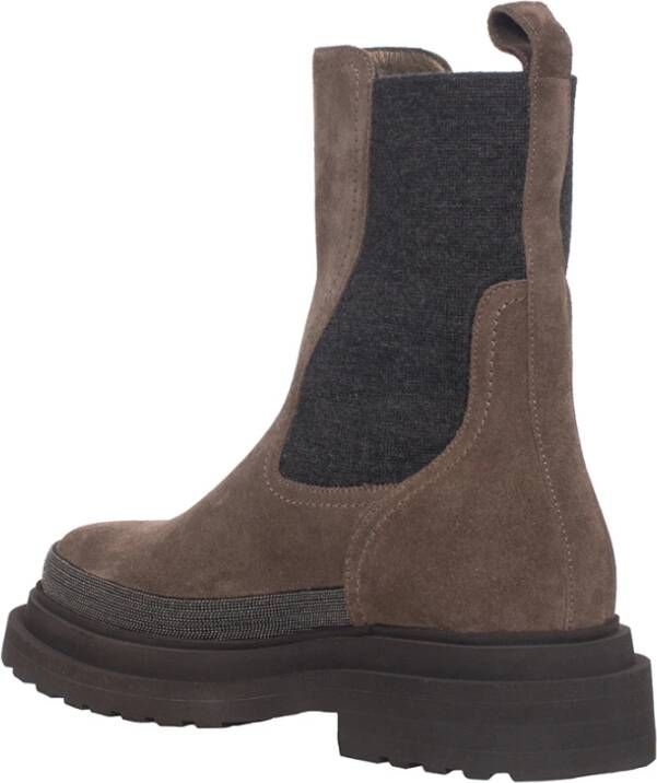 BRUNELLO CUCINELLI Suède Chelsea Boot met Elastische Banden Brown Dames