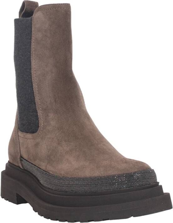 BRUNELLO CUCINELLI Suède Chelsea Boot met Elastische Banden Brown Dames