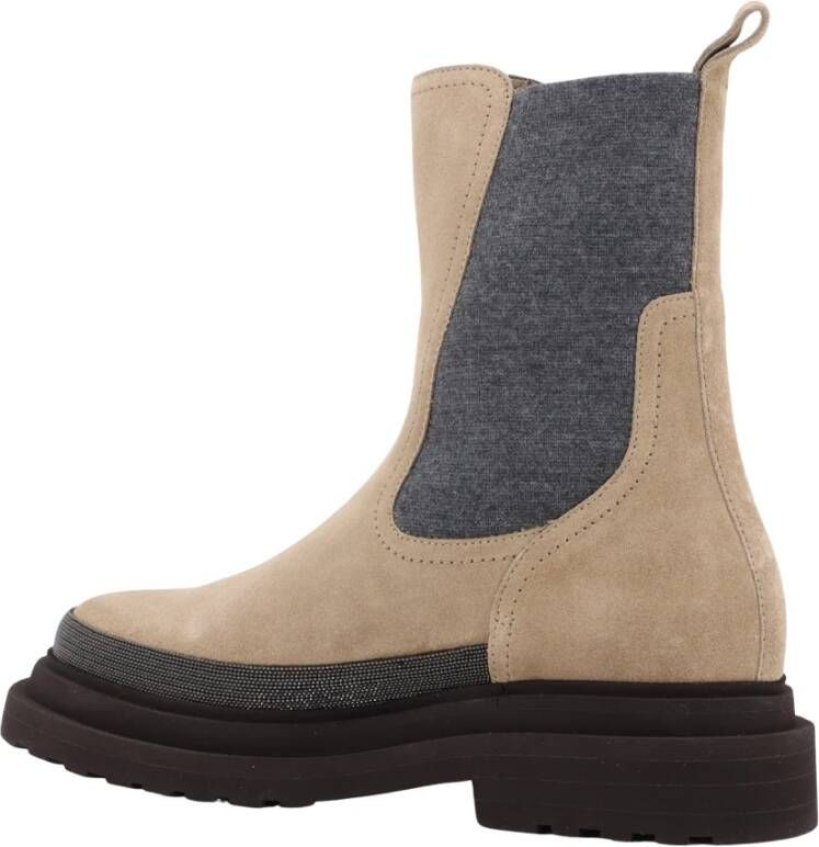 BRUNELLO CUCINELLI Suede Enkellaarzen met Precious Contour Beige Dames