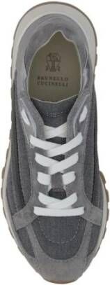 BRUNELLO CUCINELLI Suède Leren Sneakers Vrouwen Paneelontwerp Gray Dames