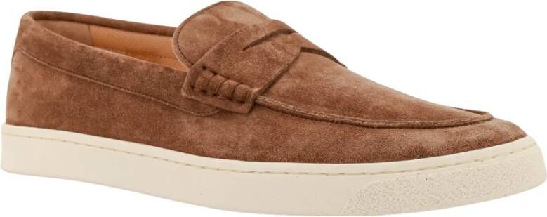 BRUNELLO CUCINELLI Suede Loafer met Logo Print Brown Heren