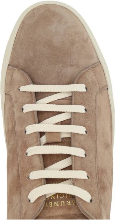 BRUNELLO CUCINELLI Suede Low-Top Sneakers met Logo Beige Heren