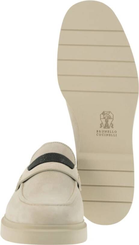 BRUNELLO CUCINELLI Suede Penny Loafer met Sieraden Beige Dames