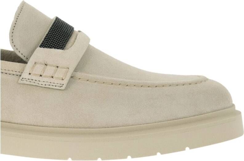 BRUNELLO CUCINELLI Suede Penny Loafer met Sieraden Beige Dames