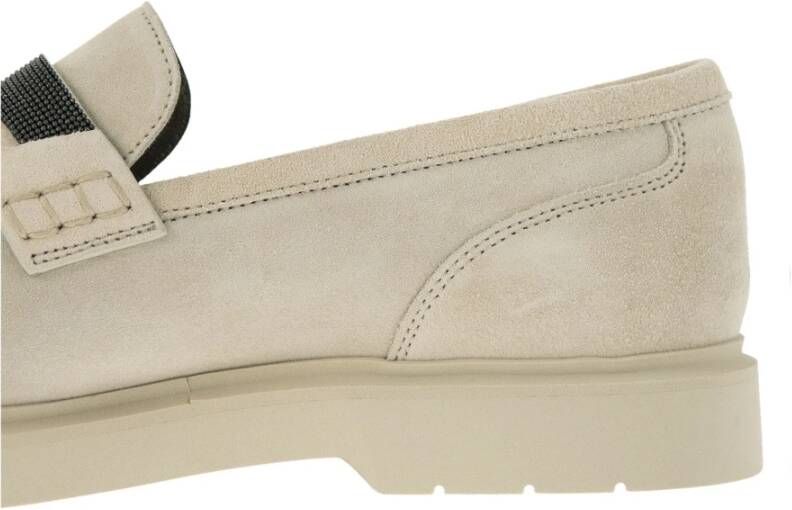 BRUNELLO CUCINELLI Suede Penny Loafer met Sieraden Beige Dames