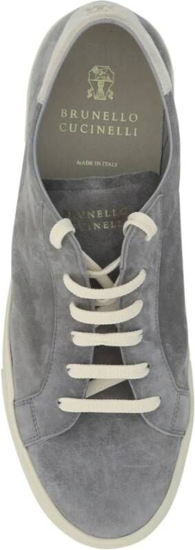 BRUNELLO CUCINELLI Suède Sneakers Veters Rubber Zool Gray Heren