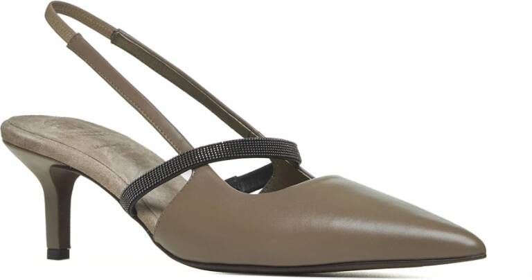 BRUNELLO CUCINELLI Taupe Leren Slingback Pumps met Monili Versiering Gray Dames