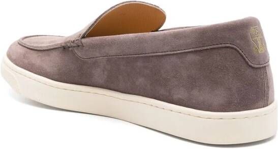 BRUNELLO CUCINELLI Taupe Leren Sneaker met Rubberen Zool Brown Heren