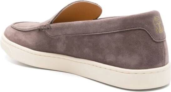 BRUNELLO CUCINELLI Taupe Suède Platte Loafers Brown Heren