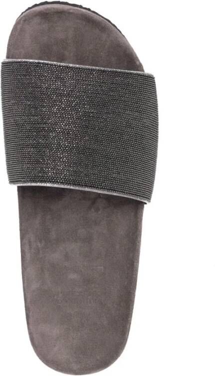 BRUNELLO CUCINELLI Versierde Leren Slippers Gray Dames