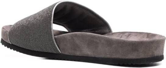 BRUNELLO CUCINELLI Versierde Leren Slippers Gray Dames