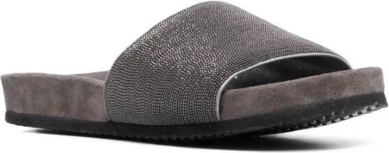 BRUNELLO CUCINELLI Versierde Leren Slippers Gray Dames