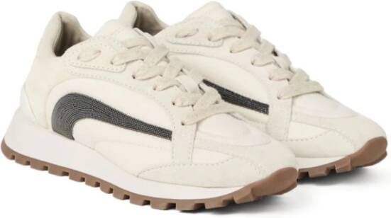 BRUNELLO CUCINELLI Witte canvas en suède lage sneakers White Dames