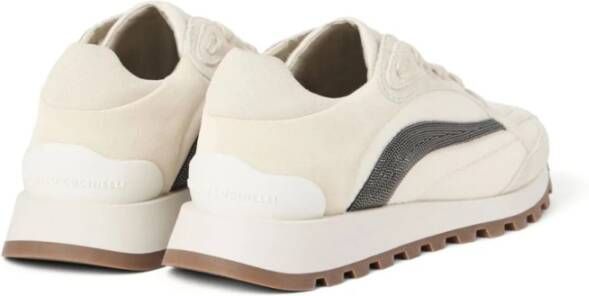 BRUNELLO CUCINELLI Witte canvas en suède lage sneakers White Dames