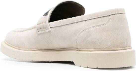 BRUNELLO CUCINELLI Witte Leren Suède Instappers Slip-On Schoenen Beige Dames