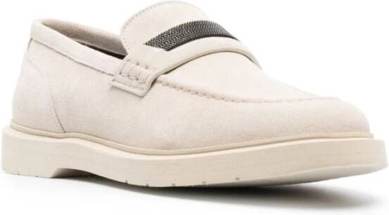 BRUNELLO CUCINELLI Witte Leren Suède Instappers Slip-On Schoenen Beige Dames