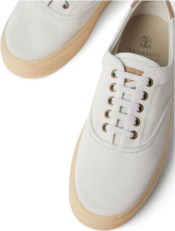 BRUNELLO CUCINELLI Witte Suède Sneakers met Merkhiel White Heren