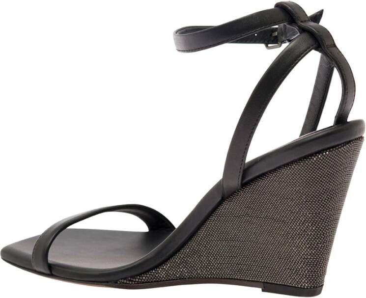 BRUNELLO CUCINELLI Zwarte leren sleehak sandalen met Monili-ketting Black Dames