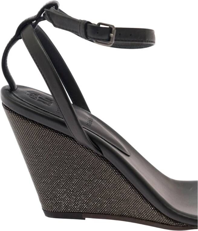 BRUNELLO CUCINELLI Zwarte leren sleehak sandalen met Monili-ketting Black Dames